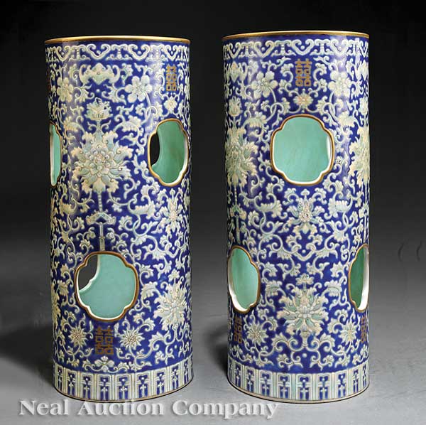 A Pair of Chinese Blue Ground Porcelain