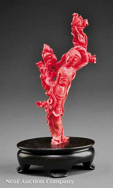 A Chinese Coral Figure of a Beautiful