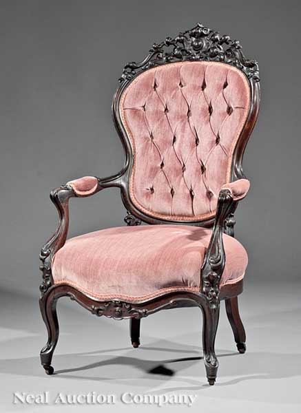 An American Rococo Carved Rosewood Armchair