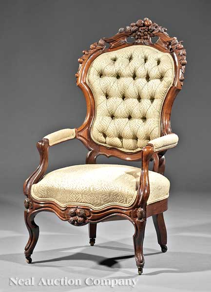 An American Rococo Carved Rosewood Armchair
