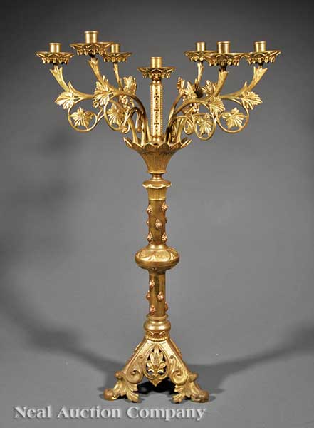 A Gilt Brass Seven-Light Candelabrum