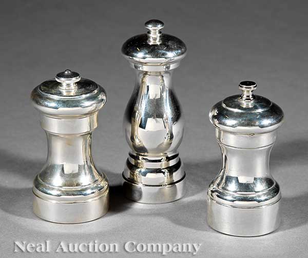 Three Sterling Silver Pepper Grinders