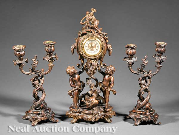 A Rococo Style Bronze Three Piece 140a28