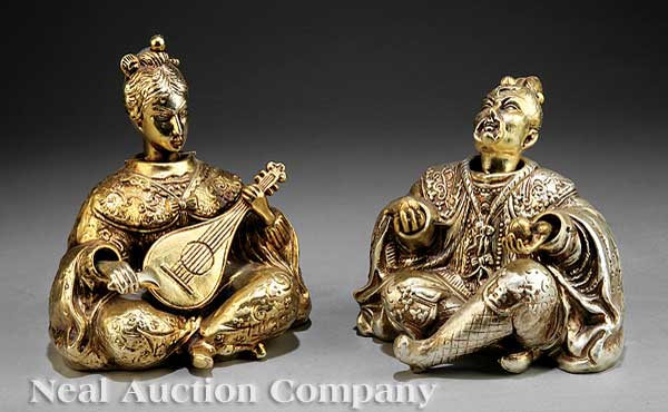 A Pair of Japanese Gilt Porcelain Male