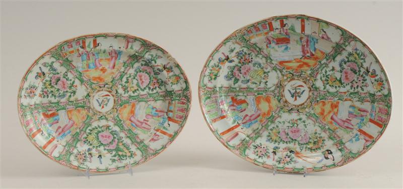 TWO CANTON ROSE MEDALLION ARMORIAL PORCELAIN