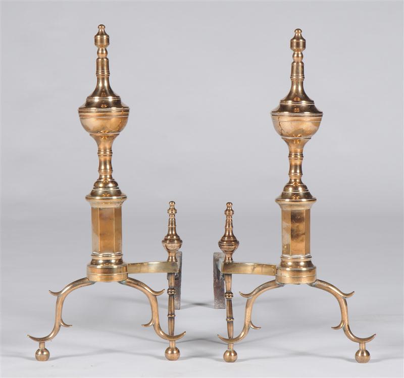 PAIR OF FEDERAL BELL METAL ANDIRONS