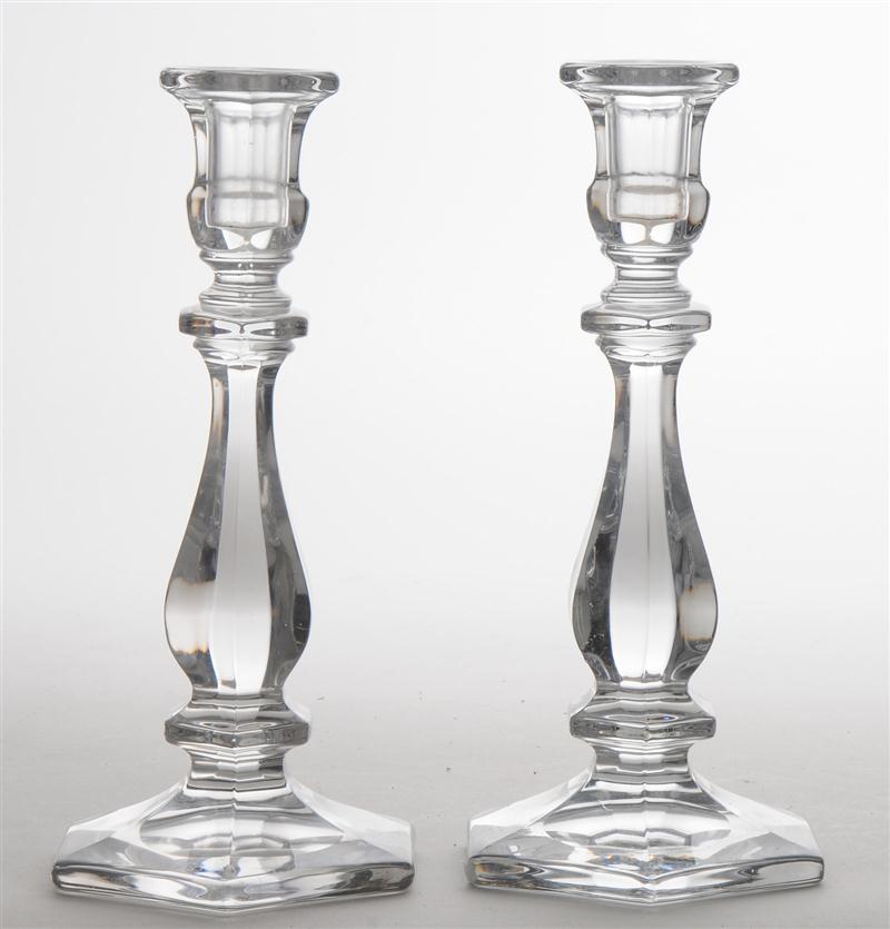 PAIR OF PRESSED GLASS HEXAGONAL PEAR-FORM