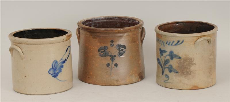 THREE STONEWARE CROCKS 2 AND 140b04