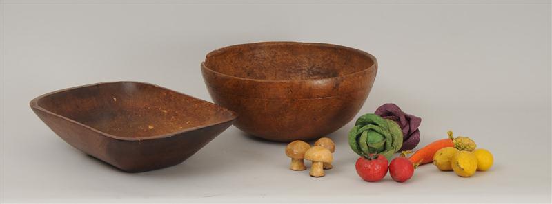 BURLWOOD BOWL AND A SCOOPED WOOD BOWL