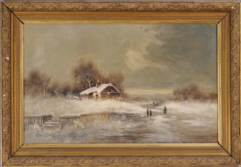 EUROPEAN SCHOOL WINTER SCENE Oil 140bc6