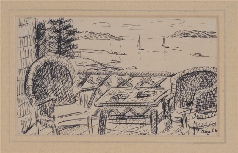 PAUL MAZE (1887-1979): PORCH VIEW Ink