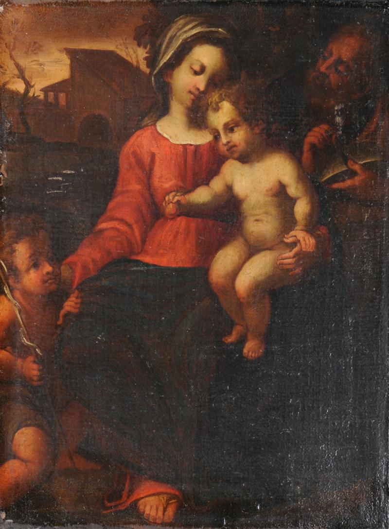 THE HOLY FAMILY WITH ST. JOHN Oil on