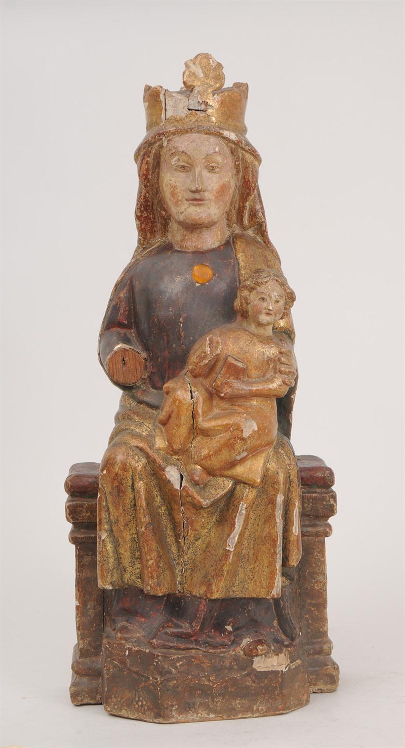 MEDIEVAL CARVED POLYCHROME FIGURE 140c80