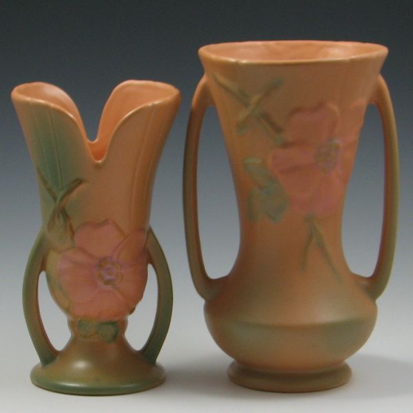 Two 2 Weller Wild Rose Vases 143b63