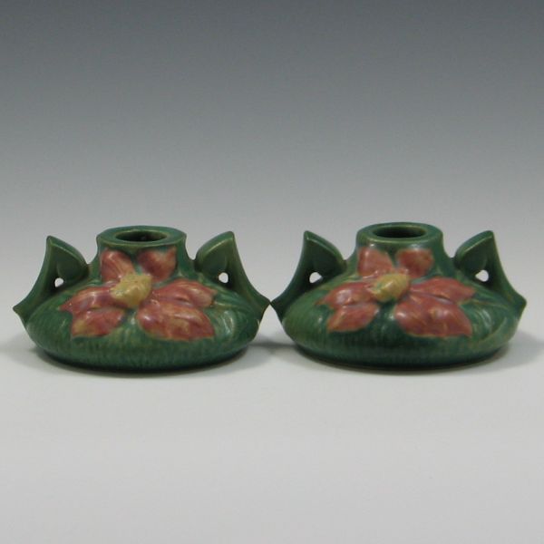 Two (2) Roseville Clematis Candle Holders