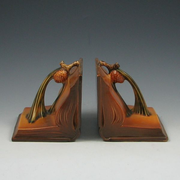 Roseville Pine Cone Bookends brown marked