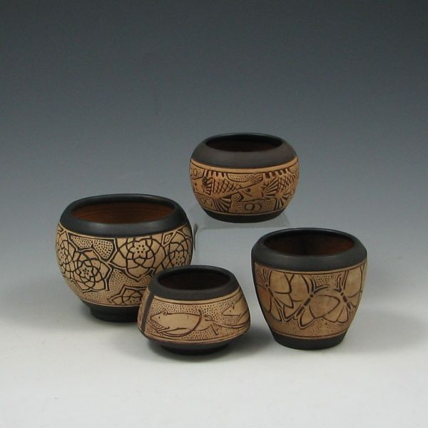 Four 4 Weller Claywood Vases 143cac