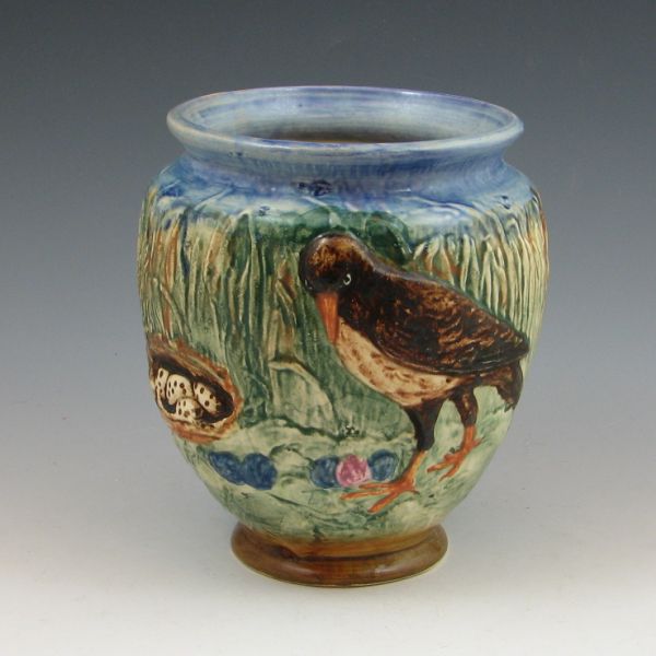 Weller Glendale vase with a bird overlooking