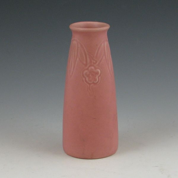 Rookwood vase in matte pink with floral