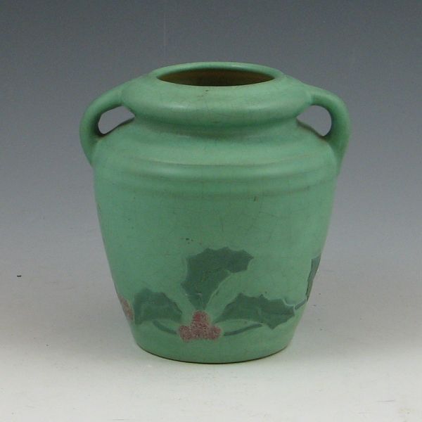 Weller handled vase in matte green with
