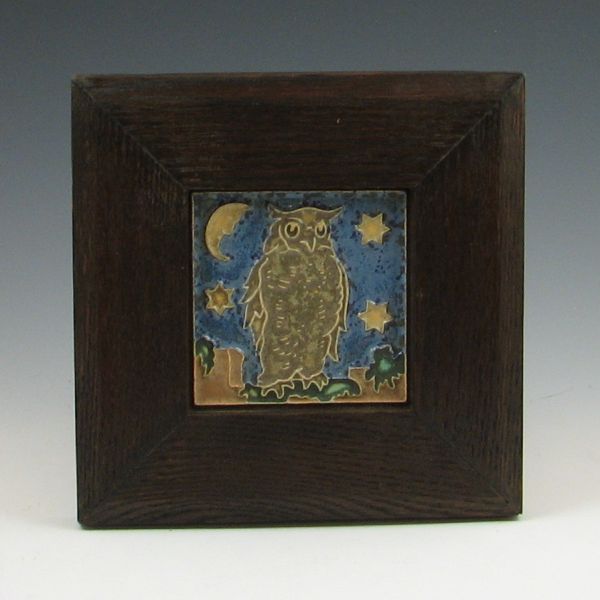 Delft owl framed tile. Marked Delft.