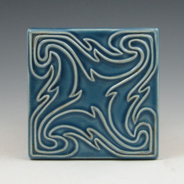 Rookwood trivet in blue gloss. Marked