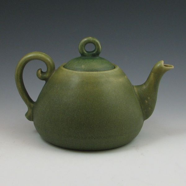 Fulper matte green lidded teapot. Marked