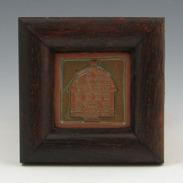 Moravian framed Veritas tile. Unmarked.