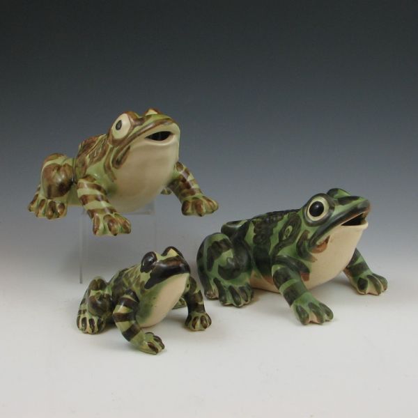 Three Brush frog ornaments. Unmarked.