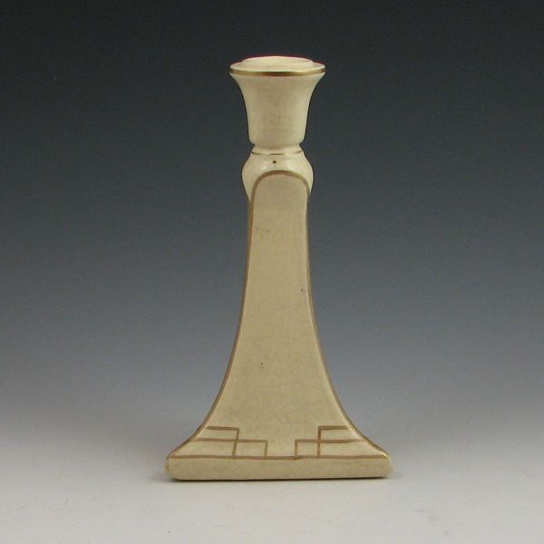 Roseville gold-traced Creamware candlestick.