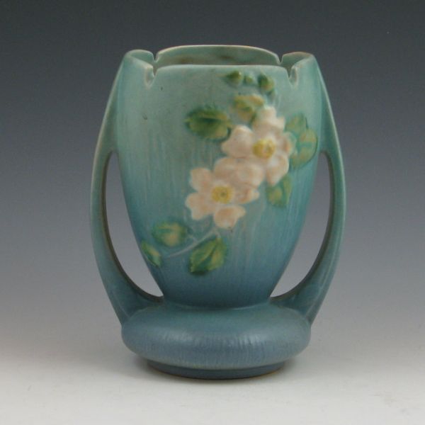 Roseville White Rose vase in blue  144228