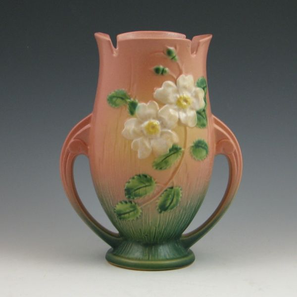 Roseville White Rose handled vase