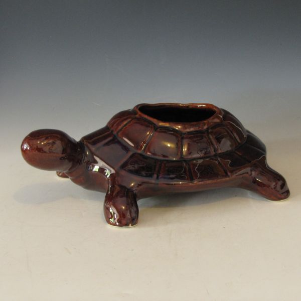 Brown gloss turtle planter. Unmarked.