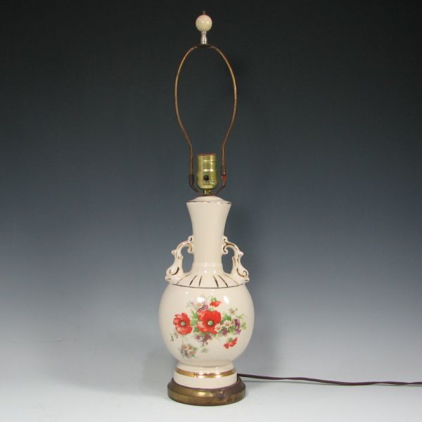 Floral art pottery lamp. Excellent