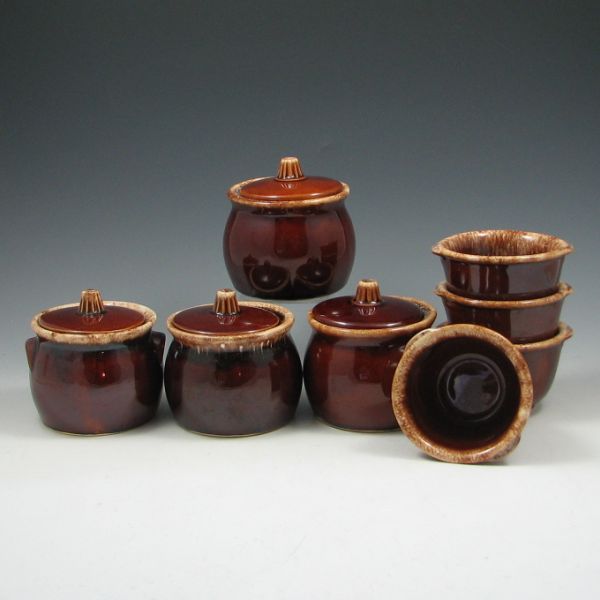 Four (4) Hull Mirror Brown Covered Jars