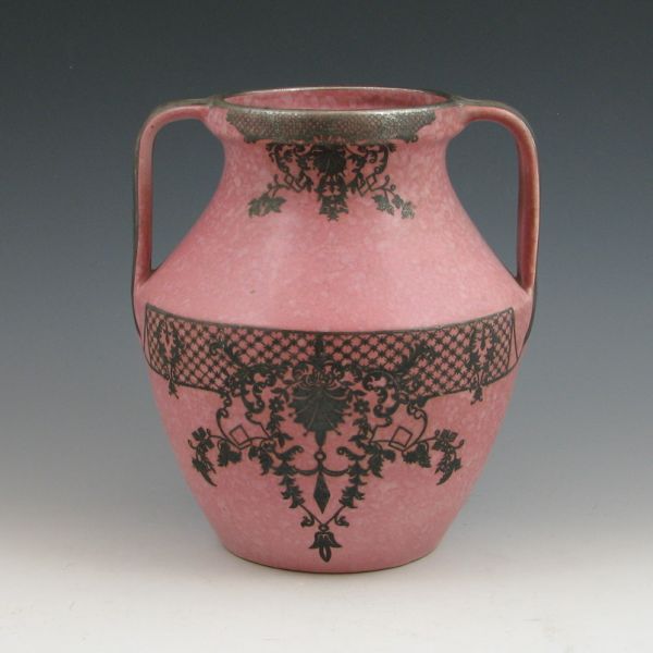 Weller handled vase in mottled pink