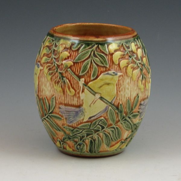 Weller Knifewood vase with birds 14449a