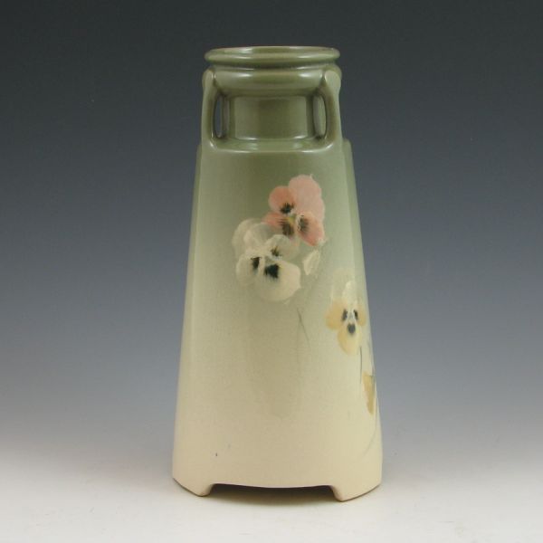 Roseville Rozane Light vase with pansies.