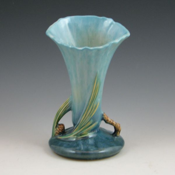 Roseville blue Wincraft vase with pine