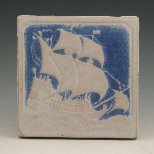 Marblehead ship tile in matte blue 1445b9