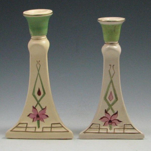 Roseville Creamware Candle Sticks 1449e4