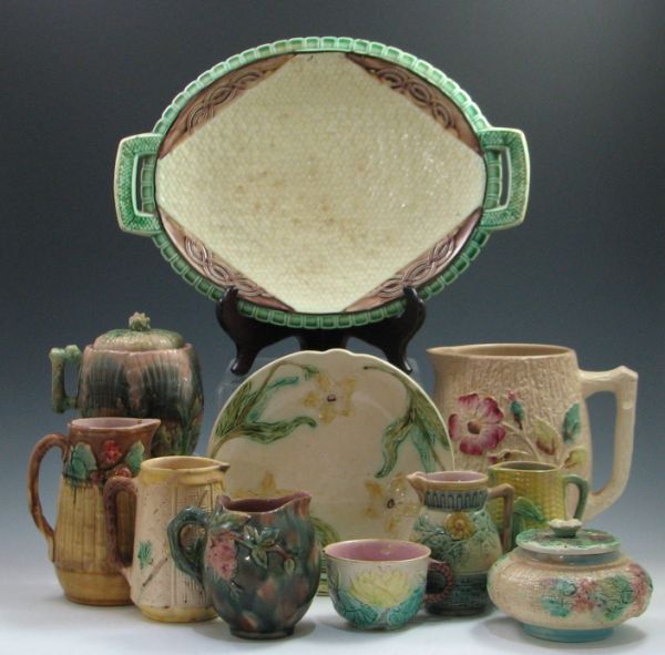 Majolica Woven Jar with Lid unmarked 1449fa