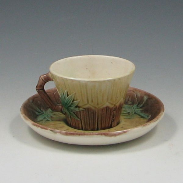 Majolica Bamboo Cup and Saucer 144a2a