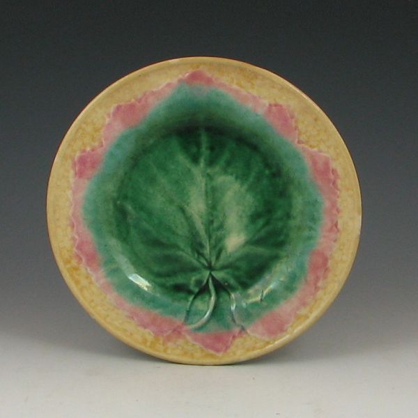 Majolica Etruscan Maple Leaf Plate marked