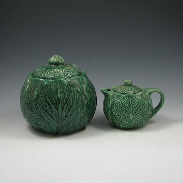 Majolica Cabbage Teapot and Jar 144a41