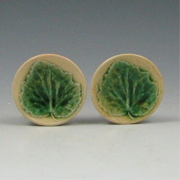 Two 2 Majolica Maple Leaf Butter 144a55