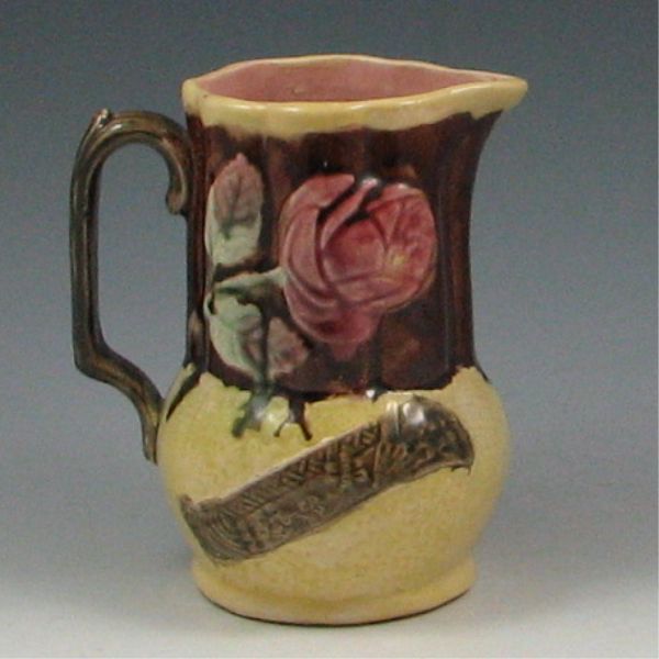 Majolica Pitcher with Rose marked 144a4c