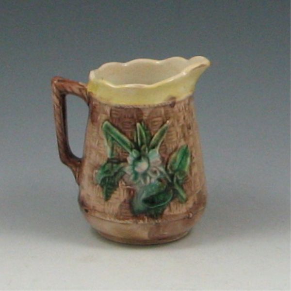 Majolica Basket Woven Pitcher marked 144a4d