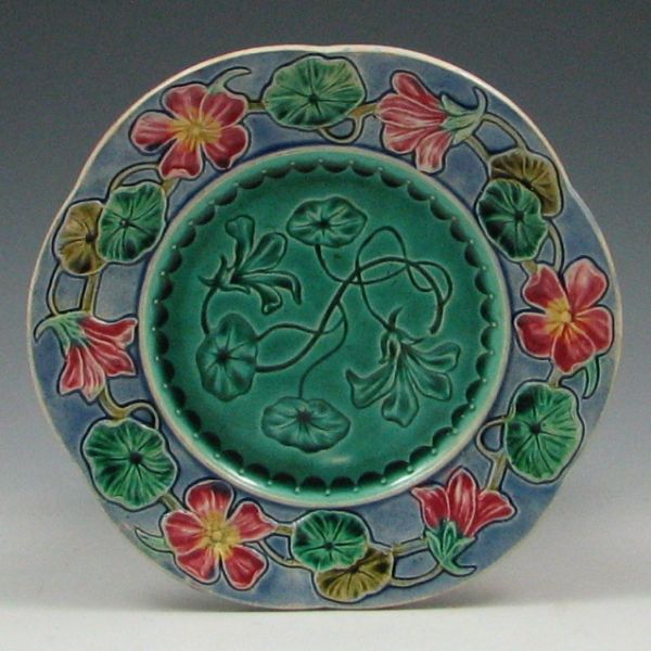 Majolica Flowered Plate marked 144a73