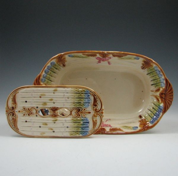 Majolica Asparagus Server marked 144a7a